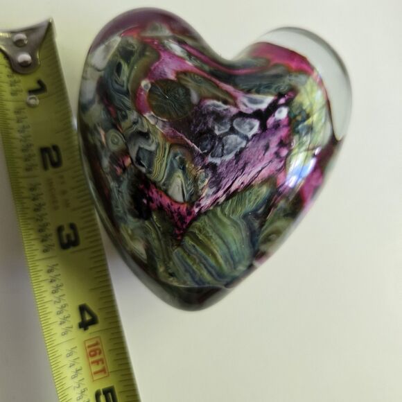 Robert Eickholt Heart Shaped Blown Glass Paperweight Green Purple Signed Vintage - Picture 12 of 12